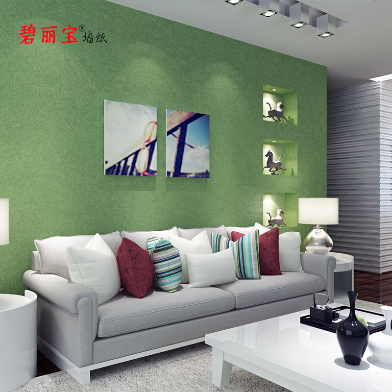 碧麗寶純色素色蠶絲無紡布壁紙 簡約現(xiàn)代的綠色美學(xué)